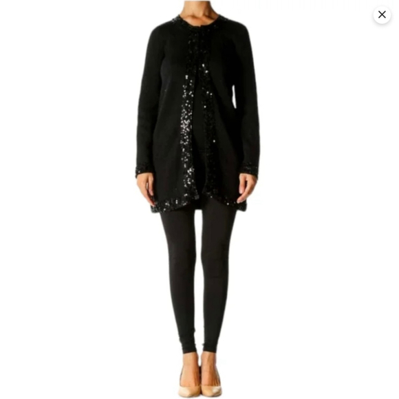 Dana Buchman Black Sequin Trimmed Open Cardigan Large NWOT - Picture 2 of 9